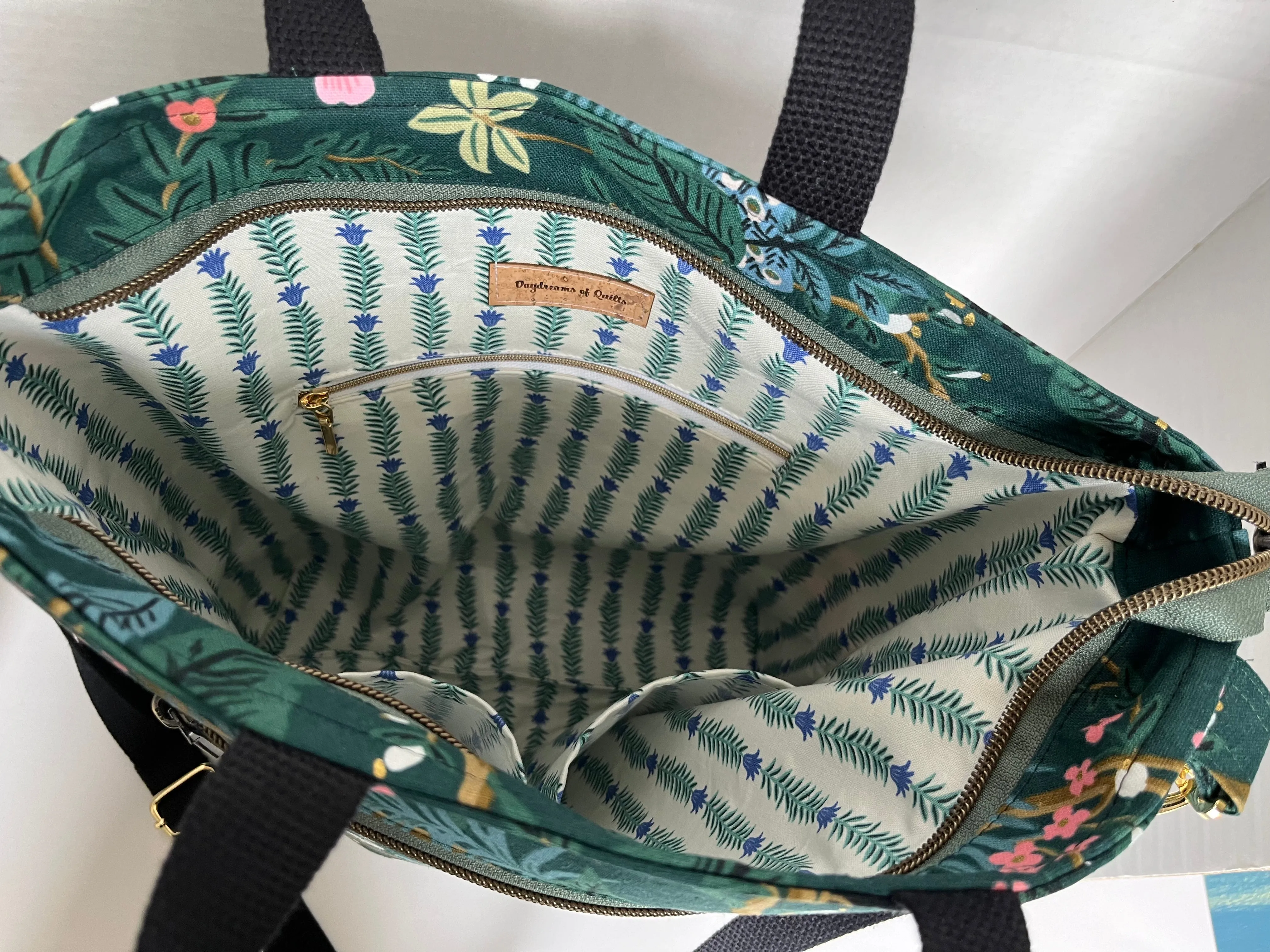 Green Peacock Themed Rifle Paper Co Canvas Cross body Tote Bag