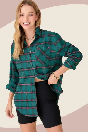 Green Plaid Button Down Flannel