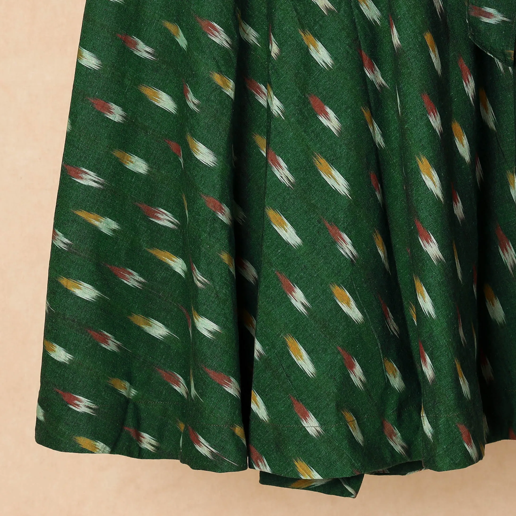 Green - Pochampally Ikat Cotton Wrap Around Skirt