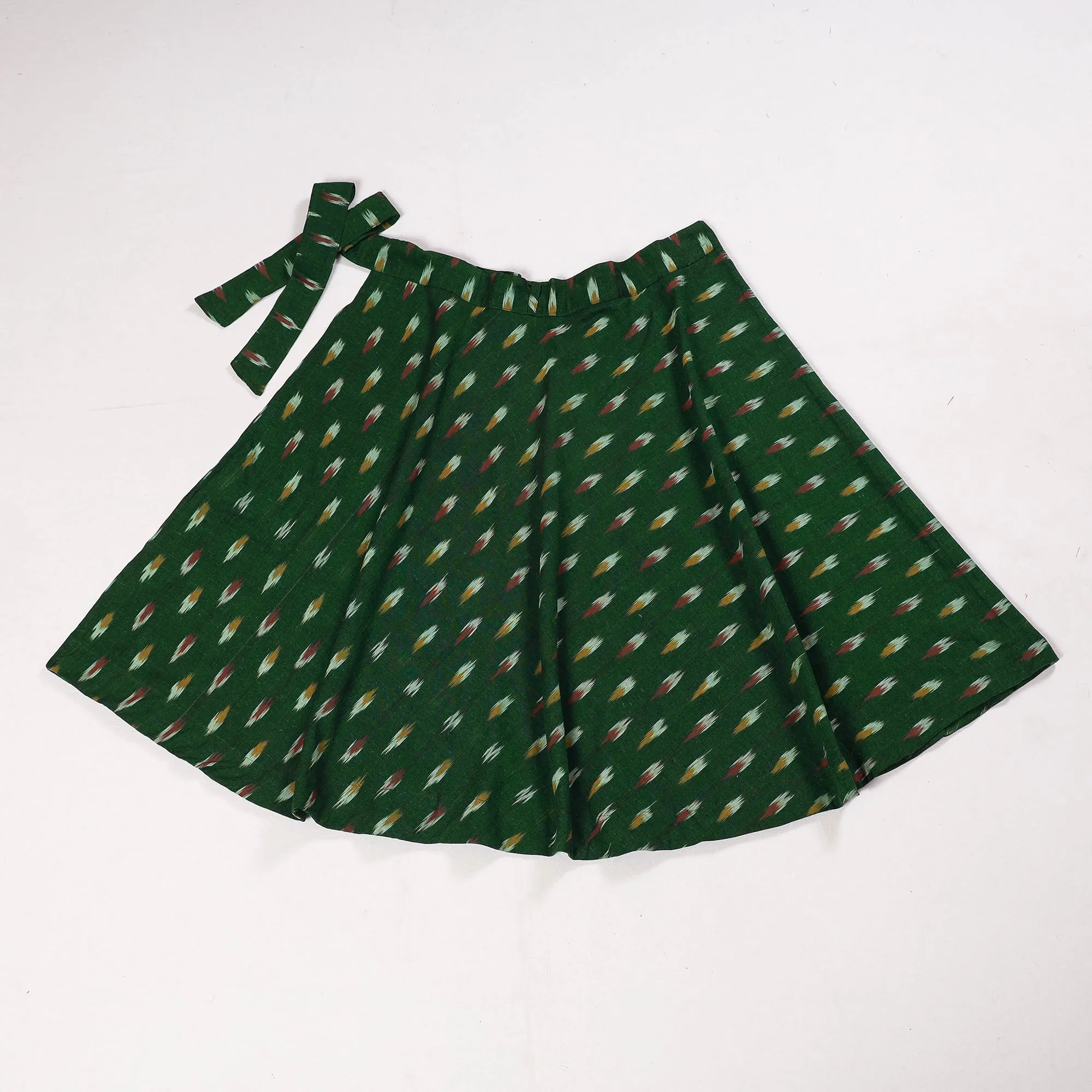 Green - Pochampally Ikat Cotton Wrap Around Skirt