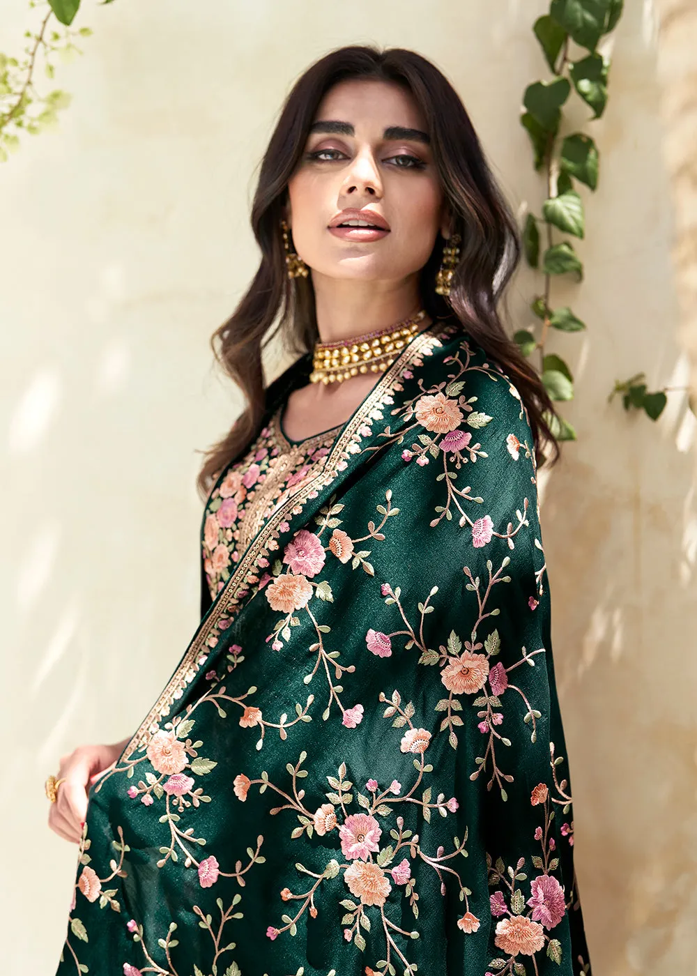 Green Premium Silk Thread Embroidered Trendy Salwar Suit