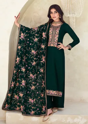 Green Premium Silk Thread Embroidered Trendy Salwar Suit