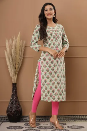 Green Printed Casual Kurti