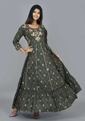 Green Printed Ethnic Gowns