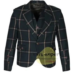 Green Pure Wool Argyll Jacket With 5 Button Waistcoat/Vest