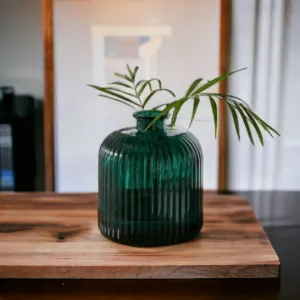 Green Recycled Ribbed Glass Vase