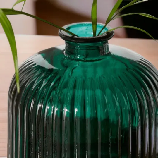 Green Recycled Ribbed Glass Vase