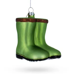 Green Rubber Boots - Blown Glass Christmas Ornament