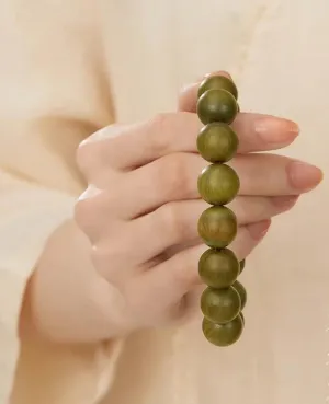 Green Sandalwood Bracelet – Natural Wood Beads for Couples