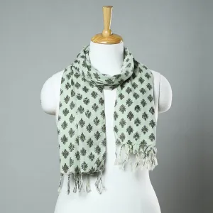 Green - Sanganeri Block Printed Cotton Stole with Tassels 20