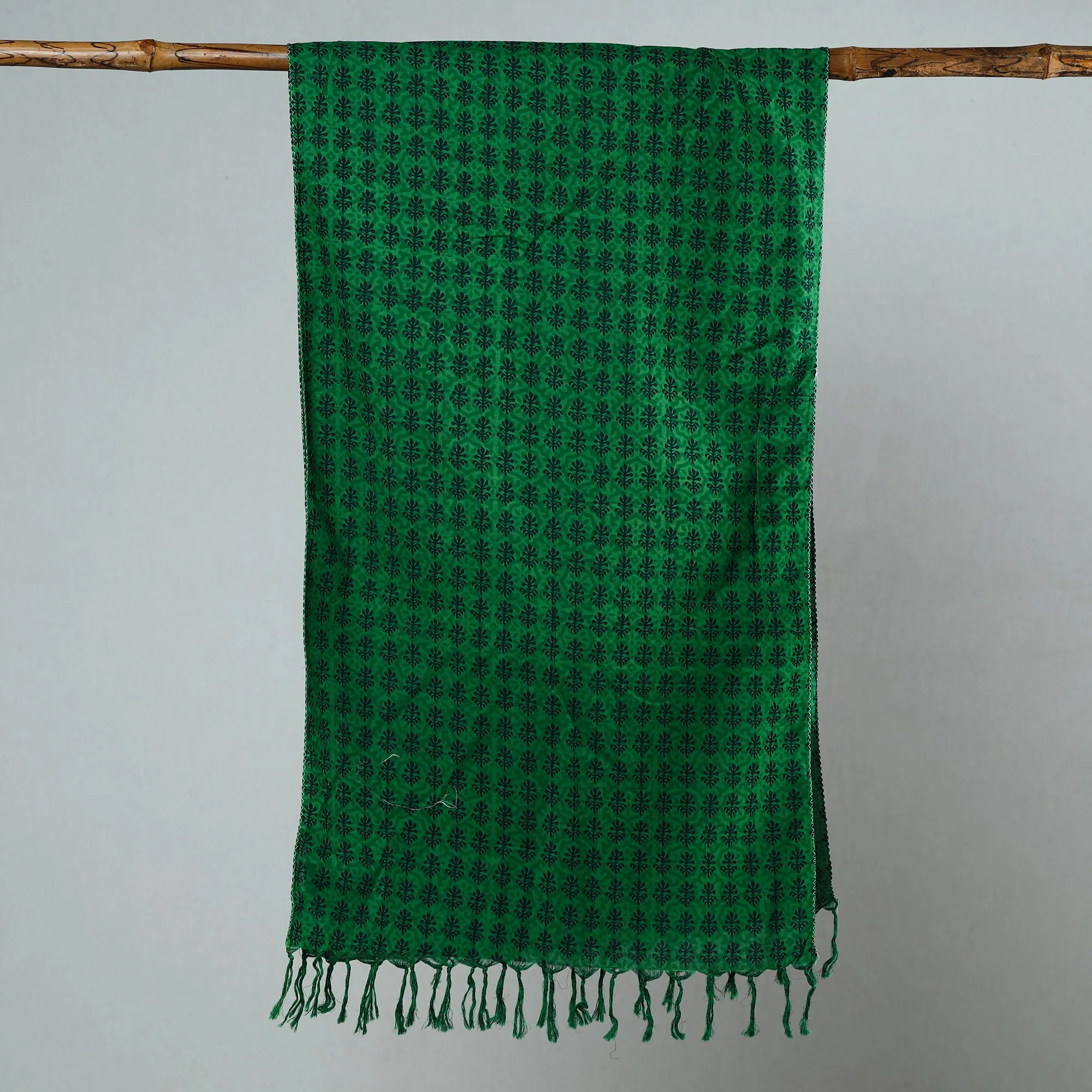 Green - Sanganeri Block Printed Cotton Stole with Tassels 22