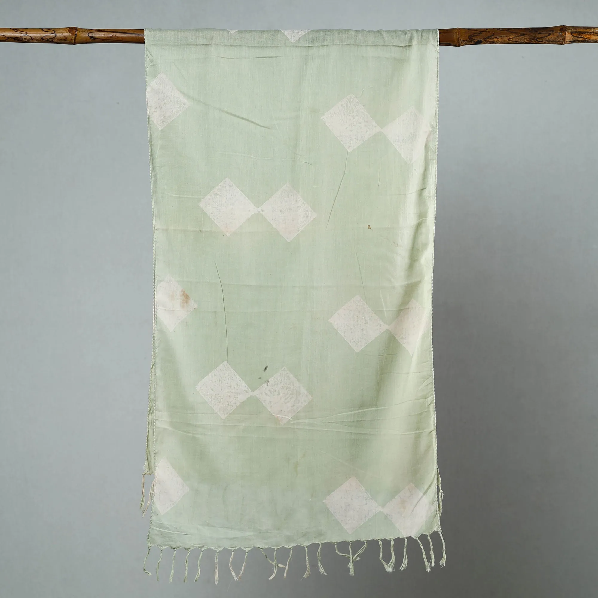 Green - Sanganeri Block Printed Cotton Stole with Tassels 299