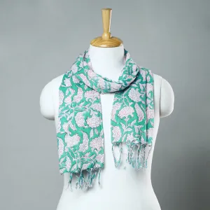 Green - Sanganeri Block Printed Cotton Stole with Tassels 96