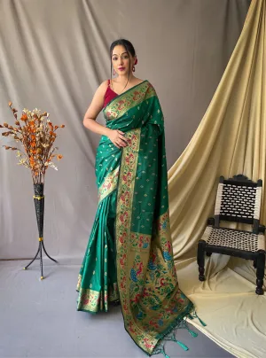 Green Saree in Paithani Silk for Women