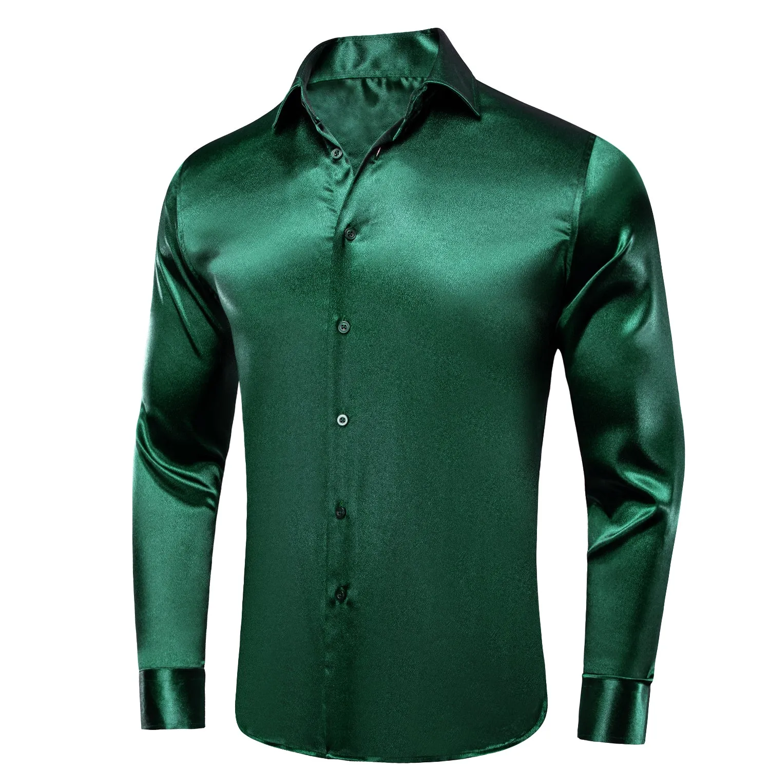 Green Satin Silk Men's Long Sleeve Shirt