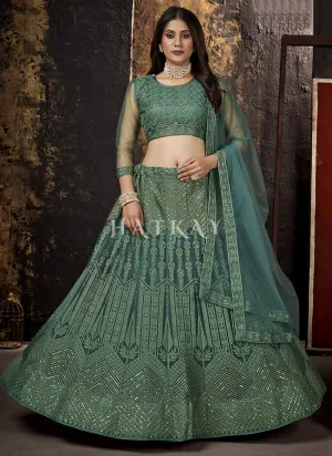 Green Sequence Embroidered Lehenga Choli