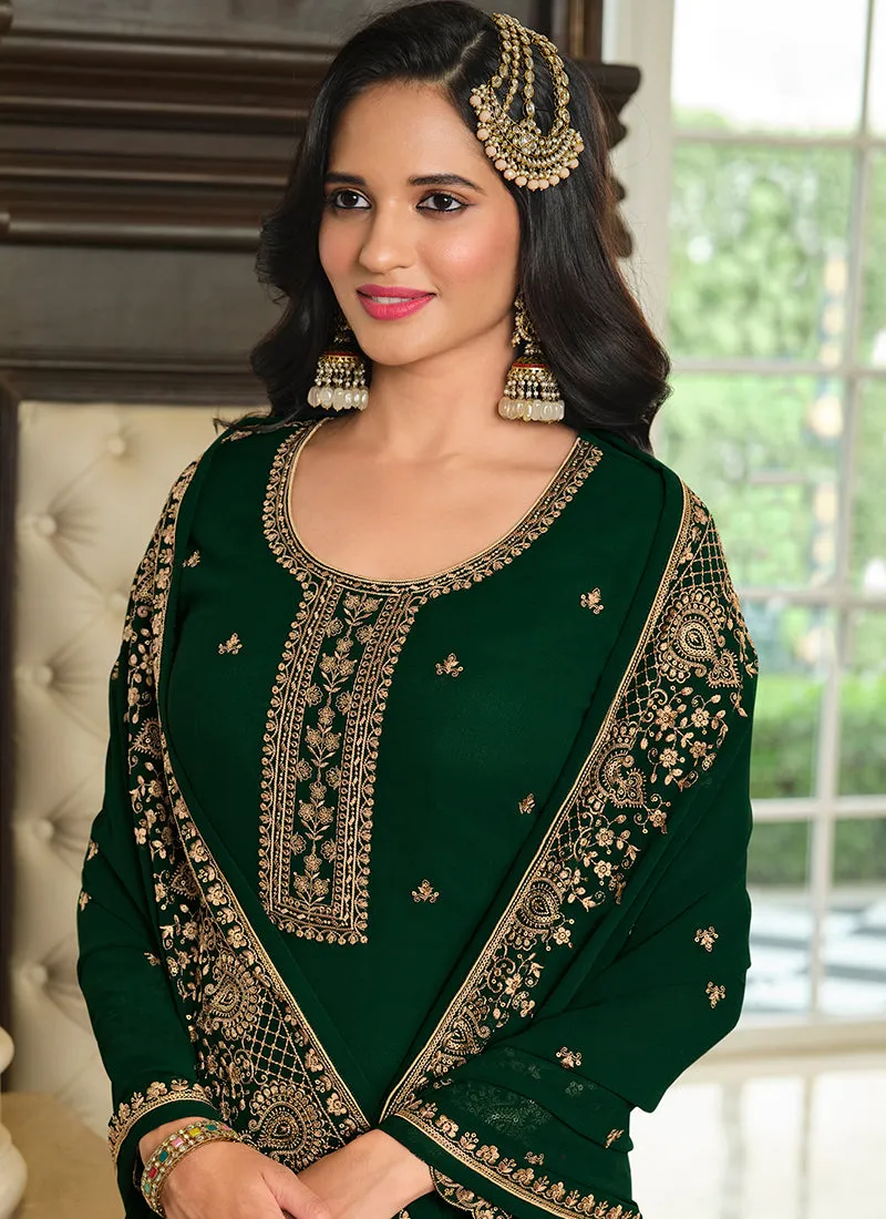 Green Sequence Embroidery Festive Gharara Style Suit