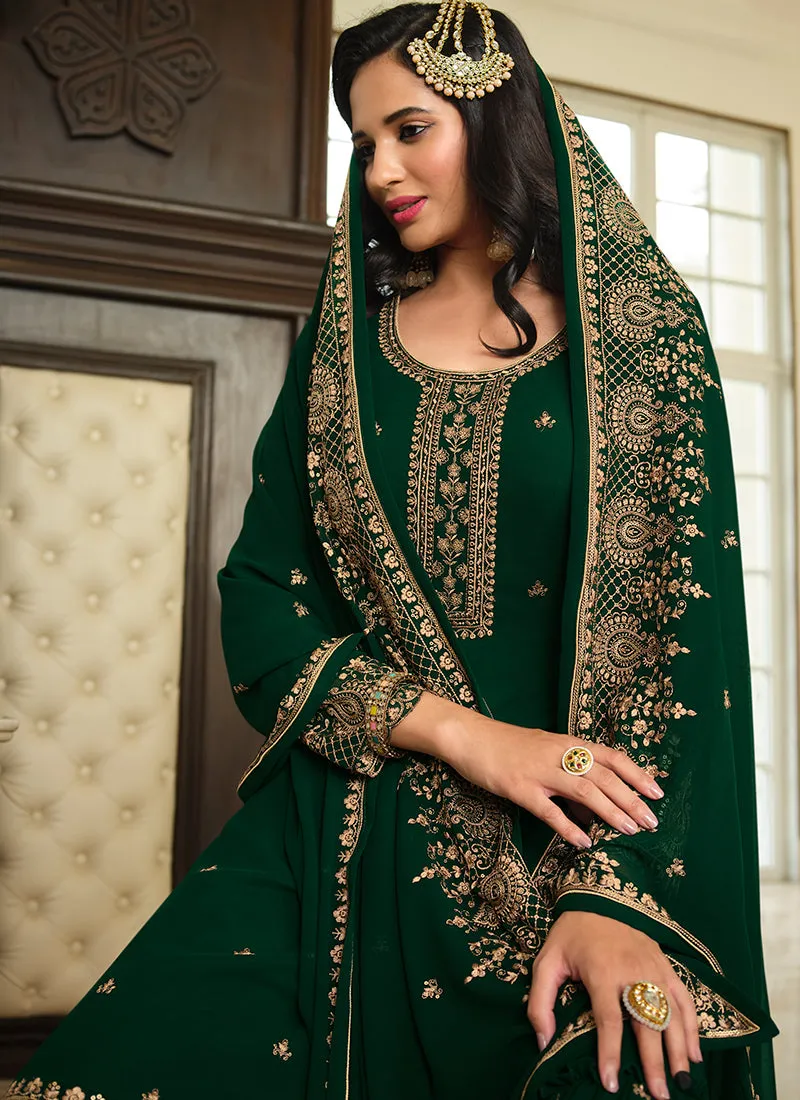 Green Sequence Embroidery Festive Gharara Style Suit