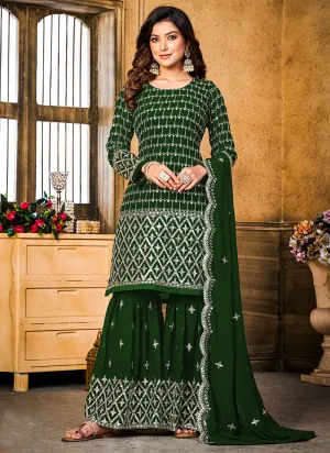 Green Sequence Embroidery Wedding Gharara Style Suit