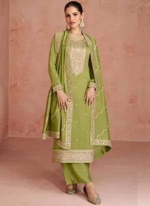 Green Sequence Embroidery Wedding Palazzo Suit