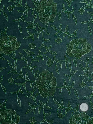 Green Sequin & Beads On Silk Chiffon JEC-113-7 Fabric