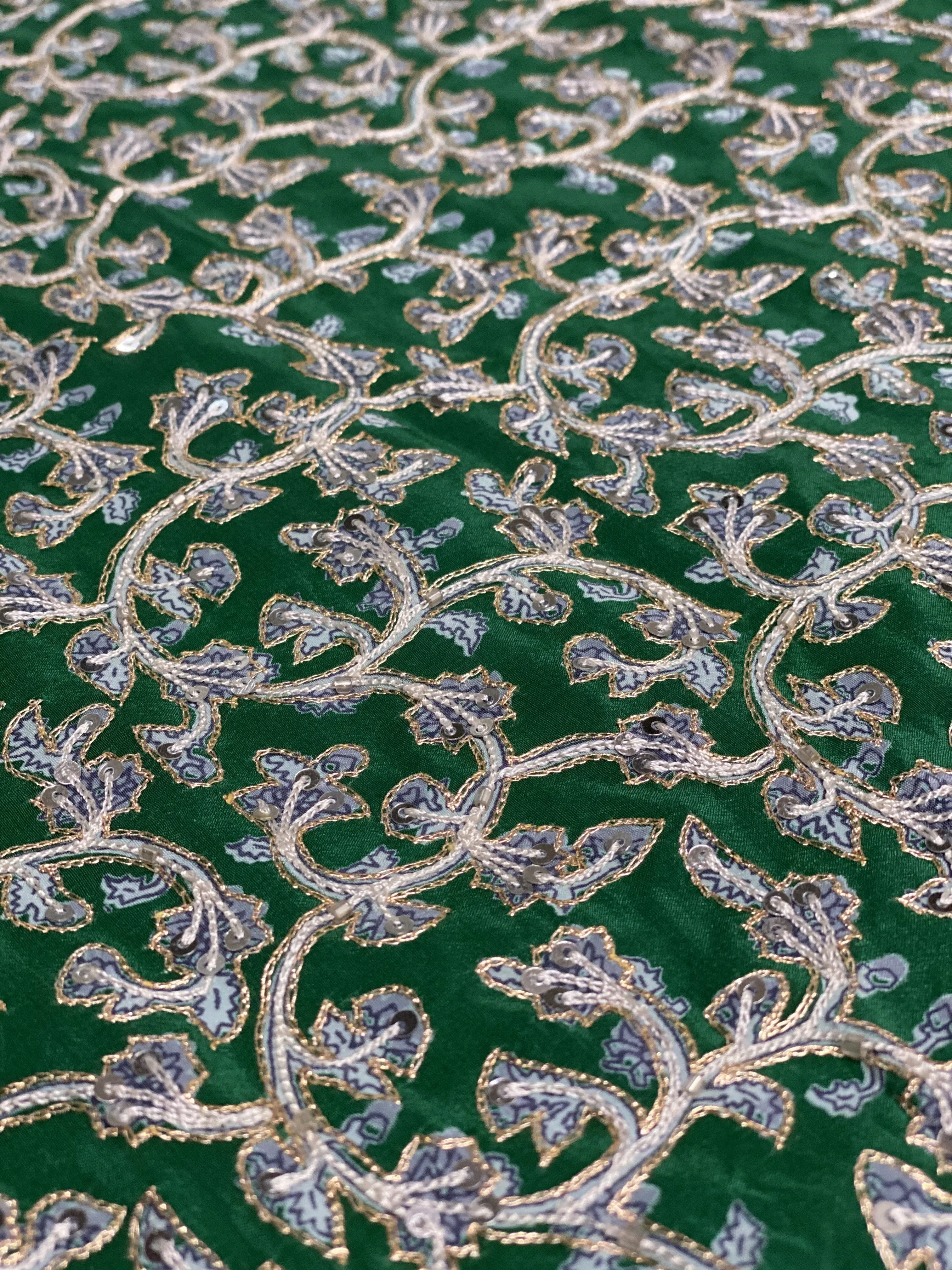 Green Sequin & Beads On Silk Chiffon JEC-145/2 Fabric