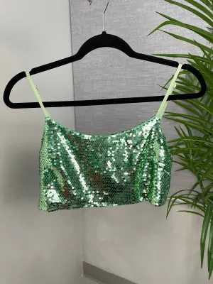 Green Sequins Crop Top