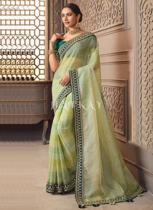 Green Shaded Zari Embroidery Organza Silk Saree