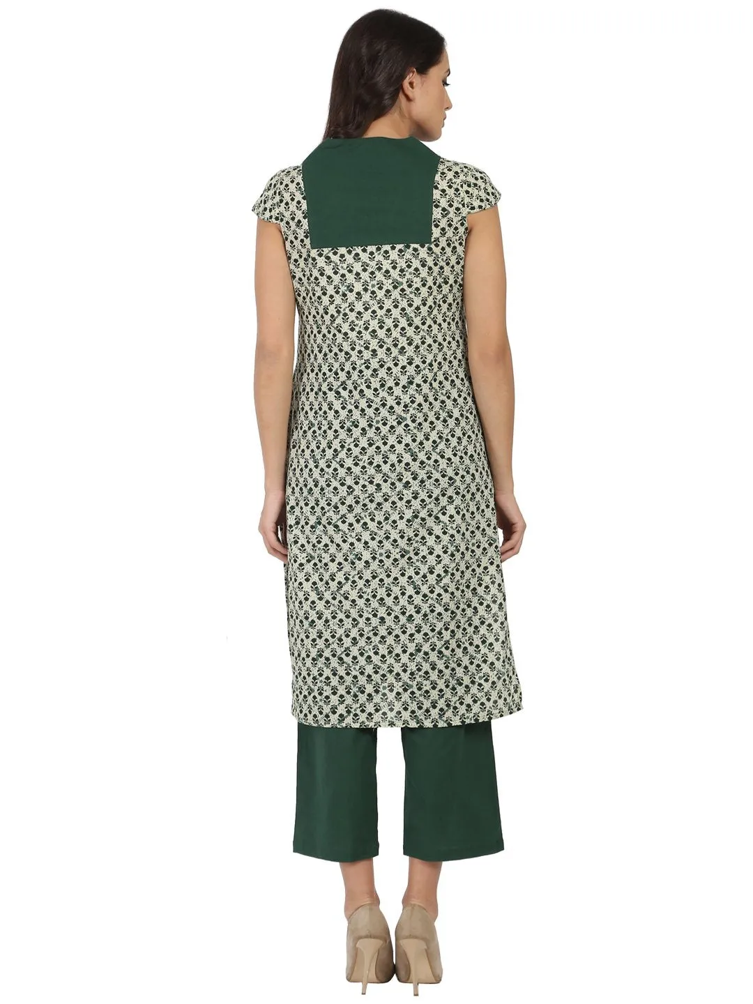 Green Sleeveless cotton Kurta with green palazzo