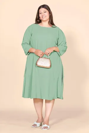 Green Solid A-Line Dress