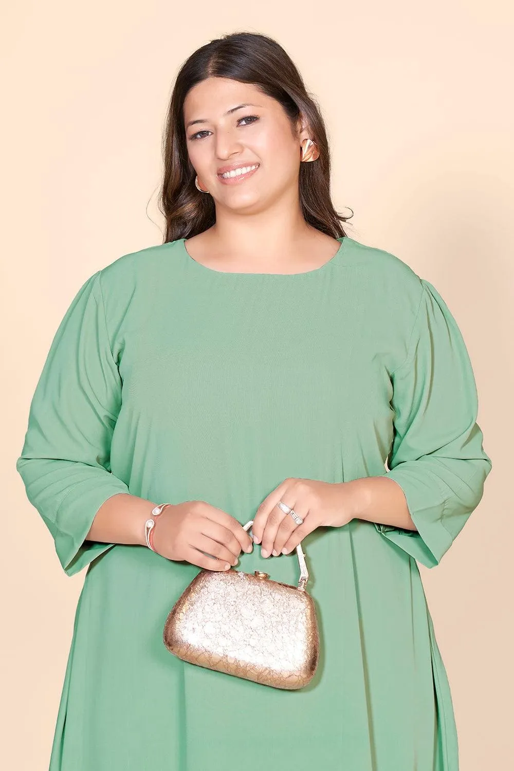 Green Solid A-Line Dress