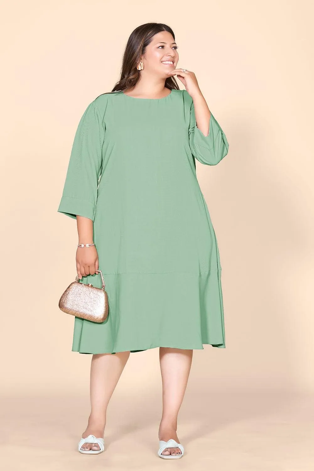 Green Solid A-Line Dress