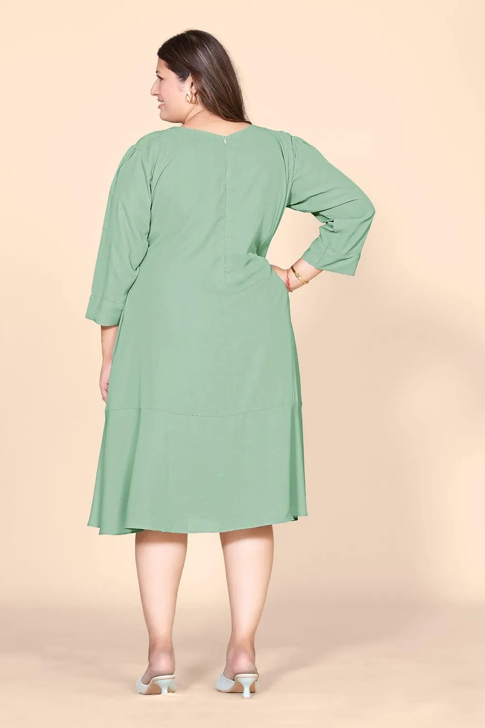 Green Solid A-Line Dress