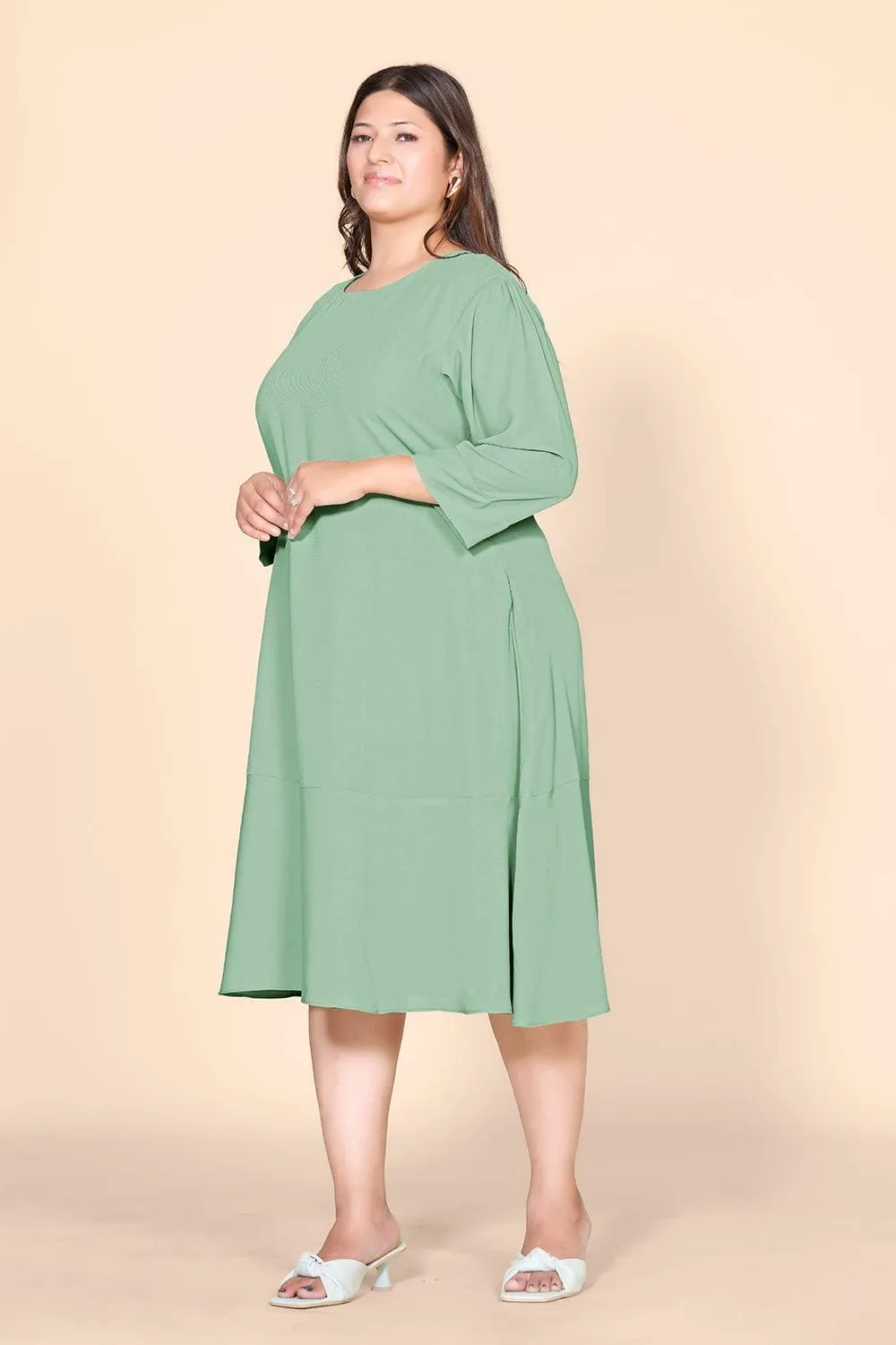 Green Solid A-Line Dress