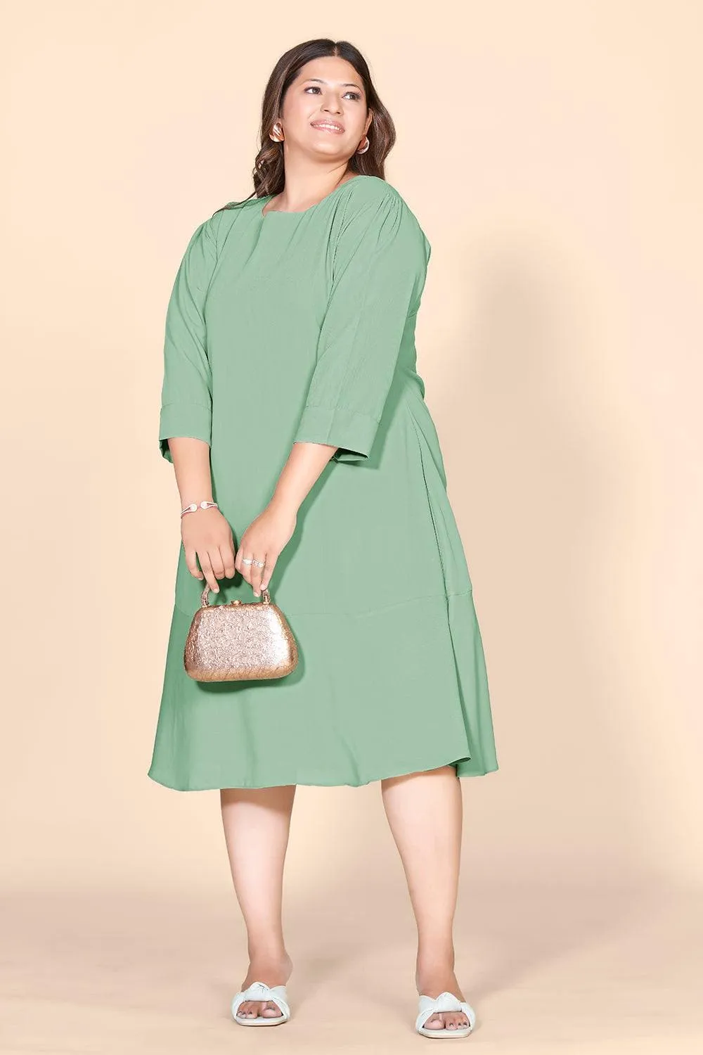 Green Solid A-Line Dress