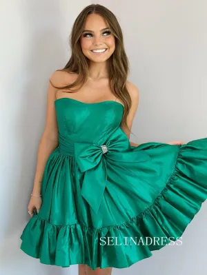 Green Steapless Homecoming Dress With Bowknot Short Prom Dress EWR521