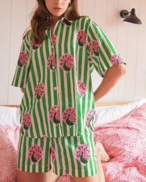 Green Stripe Peacock Women's Pyjama Trouser Set