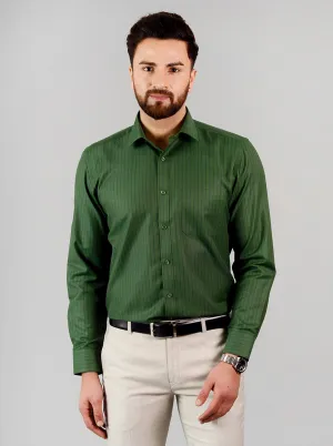 Green Striped Regular Fit Formal Shirt | Greenfibre