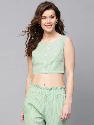 Green Stripes Back Bow Crop Top