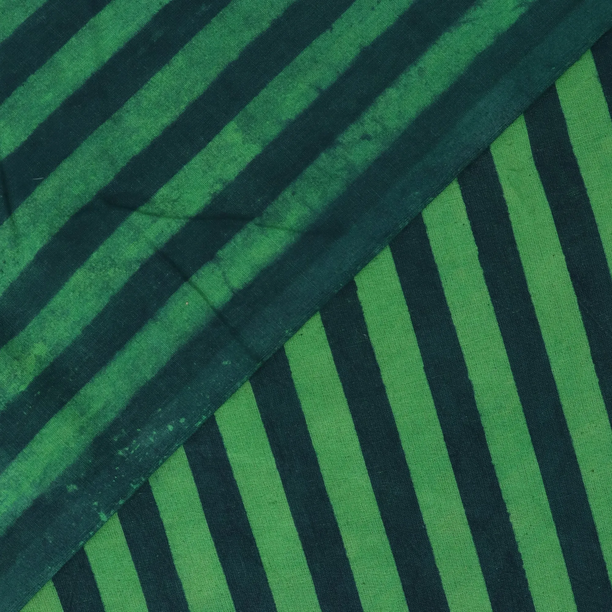 Green Stripes Printed Cotton Running Fabric