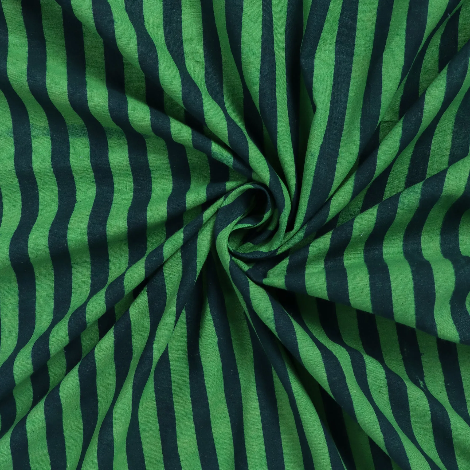 Green Stripes Printed Cotton Running Fabric