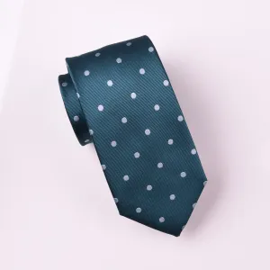 Green Teal Luxury Polka Dots Skinny Woven Tie 3"