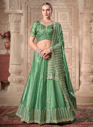 Green Traditional Embroidery Lehenga Choli And Dupatta