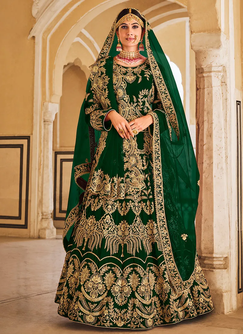 Green Traditional Embroidery Wedding Lehenga Choli