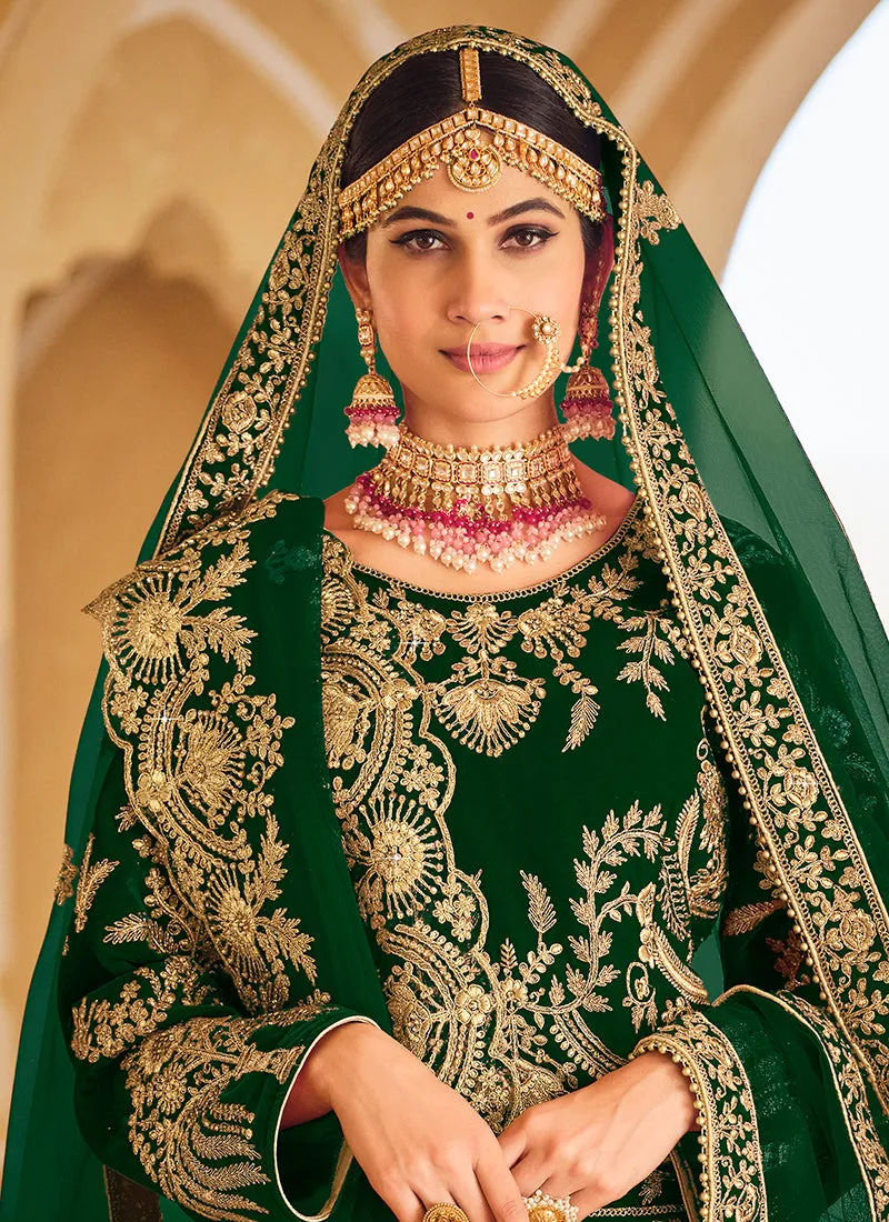 Green Traditional Embroidery Wedding Lehenga Choli