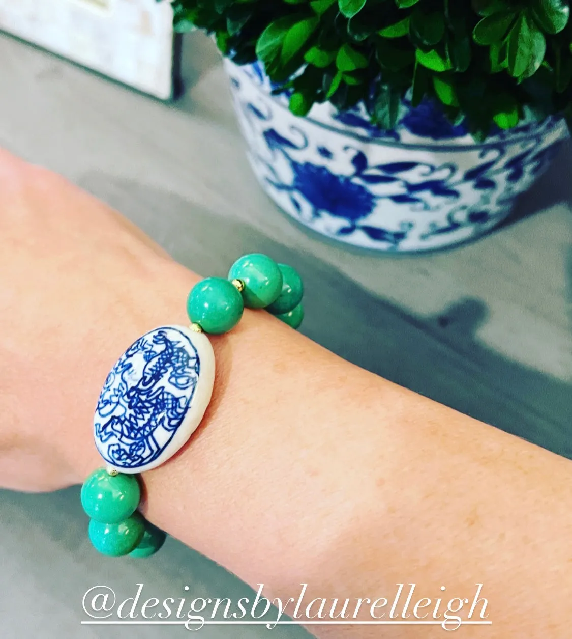 Green Turquoise Chinoiserie Statement Bracelet