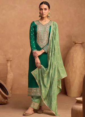 Green Two Tone Embroidery Silk Salwar Kameez