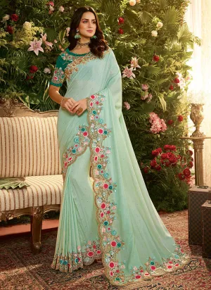 Green Two Tone Floral Designer Saree With Blouse