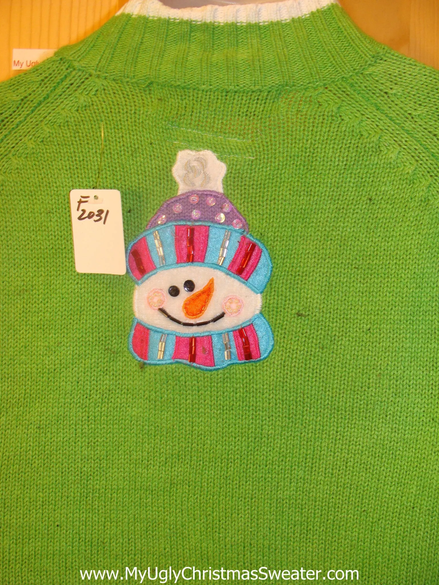 Green Ugly Christmas Sweater with Festive Snowmen