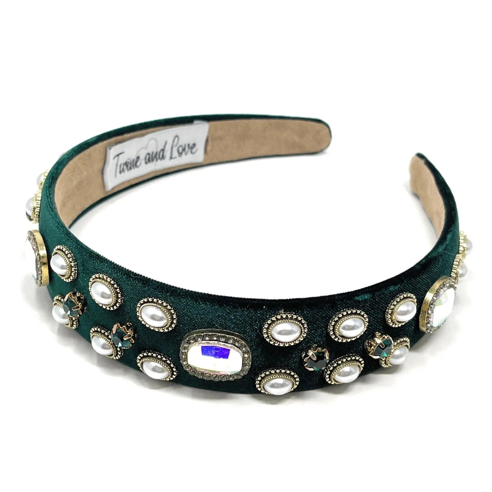 Green Velour Jeweled Headband